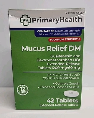 Alivio de moco de salud primaria DM fuerza máxima 60 mg/1200 mg liberación prolongada Foto 1 de 2