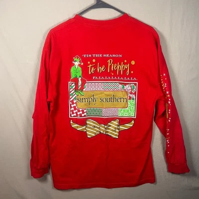 Simply Southern Christmas Long Sleeve Shirt Women’s Large Red Preppy Holiday Elf - Image 1 of 4
