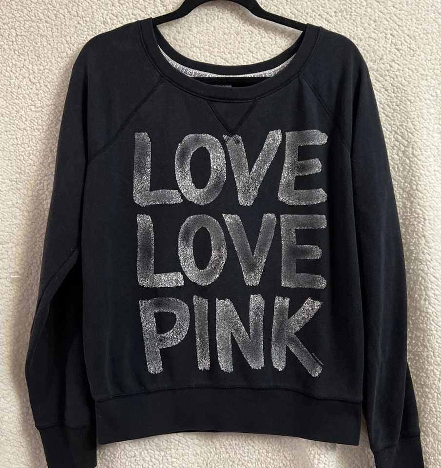 Victoria's Secret розовый женщин толстовка черный животное печати сердце любовь Sz L - Изображение 1 из 4