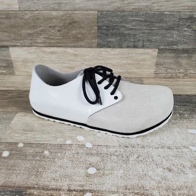 Birkenstock Maine Zapatos Hombres 8 Mujeres 10 Blanco Charol Gamuza Zapato Barco Foto 1 de 4