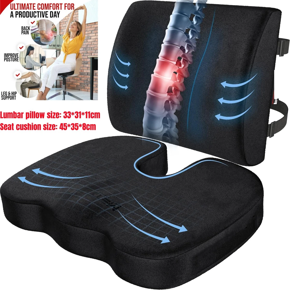 Adjustable Strap Pillow Memory Foam Car Seat Support Set For Land Rover ...