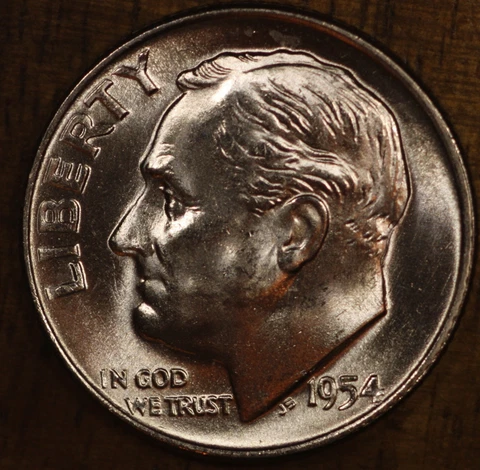 1954 D Roosevelt Dime CHOICE BU LUSTER! 90% Silver US Coin OBW ROLL Cover