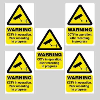 ADOREPRINT 5 Pack CCTV in Operation Reverse Window Stickers 100mm x 70mm Adhesive FRONT