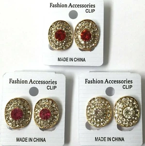Pendientes con clip de estrás ondulado en forma ovalada tono dorado ELIGES rojo rosa - Imagen 1 de 5