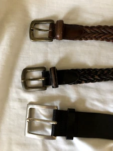 Juego 3 cinturones de cuero - talla 36 - marrón y negro, liso y trenzado, 1-1,5 pulgadas de ancho - Imagen 1 de 16