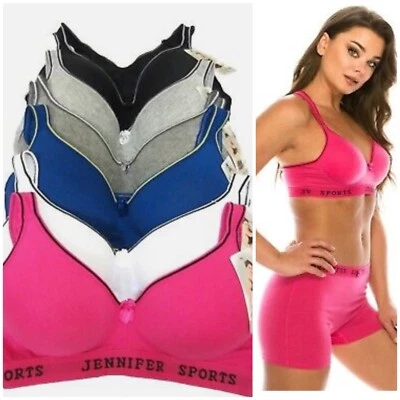 6 pack Sports Bras High impact Wire Free Racer Back Cotton Yoga Workout 6114 40C - Image 1 of 4