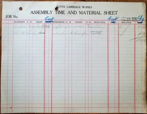 Butte, MT 1936 Car/Auto Garage Letterhead/Time Sheet: Carriage Works - Montana - Picture 1 of 1