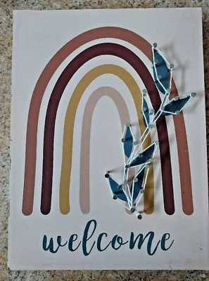 "WELCOME"  WOODEN  STRING ART HOME DECOR SIGN - Image 1 of 4