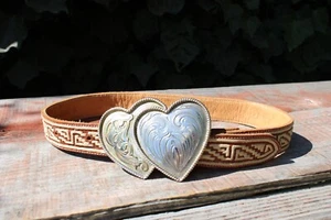 Hearts Silver Strike Western Ornate Scroll Cowgirl Vintage Belt & Buckle Alpaca - Picture 1 of 15