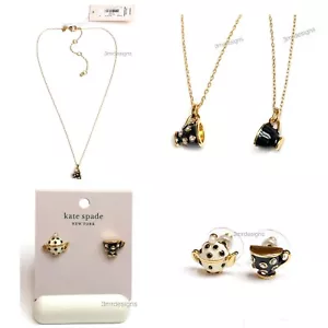 NWT Kate Spade TEA TIME 12-K Gold Plated CZ Stones Mismatch Earrings & Necklace - Picture 1 of 12