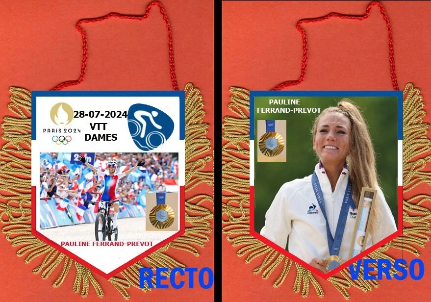 fanion wimpel pennant JEUX OLYMPIQUES PARIS 2024 VTT PAULINE FERRAND PREVOT FR - Photo 1/1