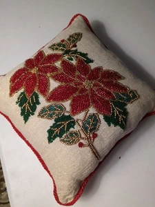 Weihnachtsstern Allover Perlen Weihnachten Urlaub rot grün Blume Überwurf Kissen 10" - Bild 1 von 12