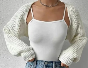 Cropped White Raglan Sleeve Cardigan - LARGE, Unbranded - Picture 1 of 5