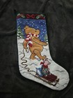Vintage Disney Classic Pooh Needlepoint Christmas Stocking Pooh Piglet Sled