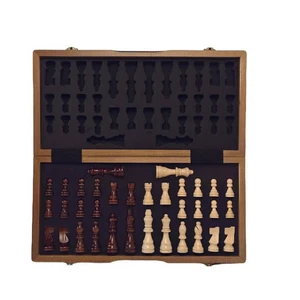 Holzschachspiel 39 cm magnetisch mit 2 zusätzlichen Damen klappbar Schach Brett - Bild 1 von 6