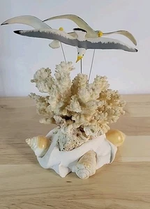 Conchiglie corallo gabbiani metallo scultura arte nautica spiaggia vintage  - Foto 1 di 24