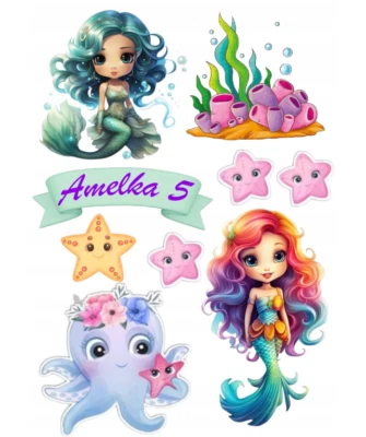 Essbar Meerjungfrau Meer Tortenaufleger Torte  Geburtstag Zuckermasse + TEXT - Bild 1 von 2