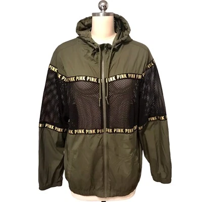 Victoria’s Secret Pink Mesh Panel Windbreaker Jacket Gorpcore Logo Women’s Sz L - Изображение 1 из 4
