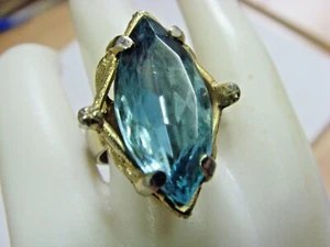antiker Schmuck schöner Kunst Aquamarin riesiges Zelt Cocktail Ring Gr. 9 50592 - Bild 1 von 9