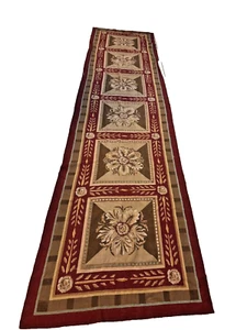 Vntg Wool Needlepoint Aubusson French Signed 35" x 141" Handmade Wool Runner - Picture 1 of 19