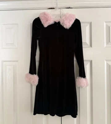 Bonnie Jean черный бархат платье с розовый искусственного меха воротник и манжеты - размер 10 - Изображение 1 из 3