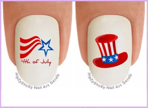 Nail Art J703 4th of July Uncle Sam Hat Flag Star Waterslide Nail Decal Transfer - Picture 1 of 3