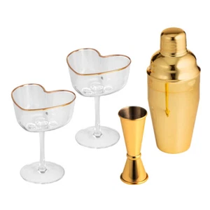 4pc Tempa Amour Cocktail Maker Set Stemmed Cup/Jigger/Shaker Barware Clear/Gold - Picture 1 of 3