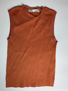 Zara ärmelloses Strick Tank Top Gr. M Damen terrakotta orange gerippt Stretch - Bild 1 von 8