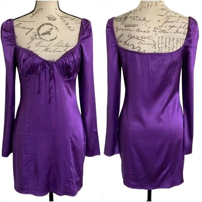 Mini Vestido Zara Efecto Satinado L Babydoll Manga Larga Morado Coqueta Disco Fiesta Foto 1 de 4