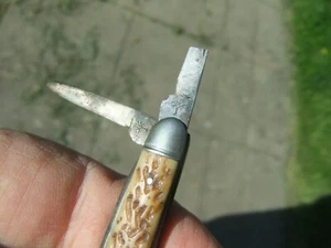 Vntg Boker Tree Brand Folding Pocket Knife Horn Handles w/ One Broken Blade - Picture 1 of 10