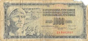 Yugoslavia **1000 Dinara 4.11.1981 Series ZA *Rep. Circulated Banknote G29 - Picture 1 of 2