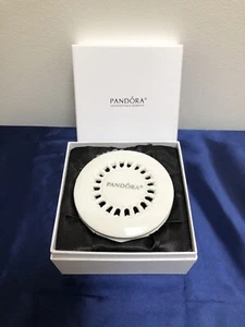 NEW~PANDORA Limited Edition White Porcelain Silver Trimmed Round Jewelry Box 4” - Picture 1 of 5
