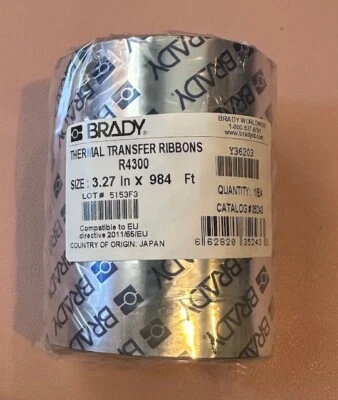 CINTA DE TRANSFERENCIA TÉRMICA BRADY R4300, NEGRA, 3,27" x 984 pies Foto 1 de 4