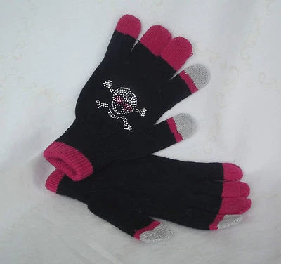 Greendog Girls Scull Embellished Winter Gloves Pink/Black/Grey One Size NWT - Image 1 of 2