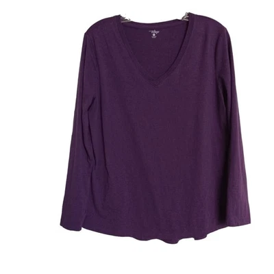 Camisa para mujer púrpura manga larga cuello en V L mezcla de algodón cómoda informal Foto 1 de 4