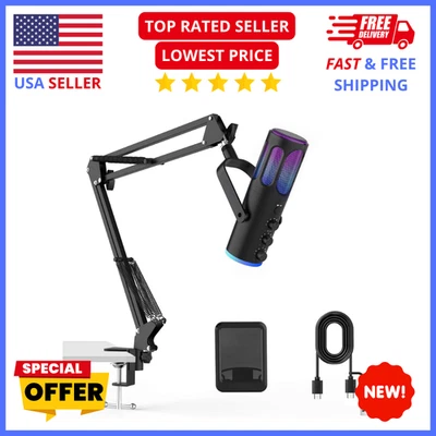 Micrófono USB para juegos con cancelación de ruido, silencio y brazo de auge para PC/PS4/PS5 Foto 1 de 4