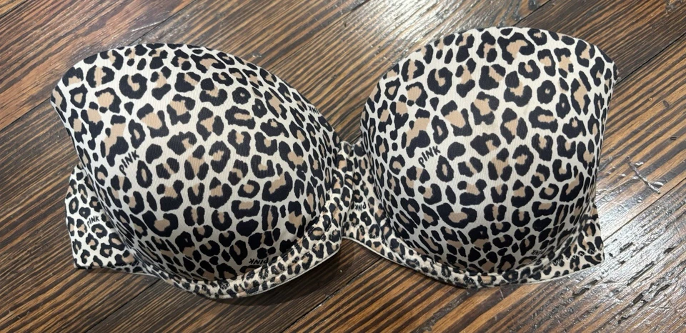 Sujetador push up sin tirantes con logotipo estampado de guepardo de leopardo rosa de Victoria’s Secret talla 34C Foto 1 de 4