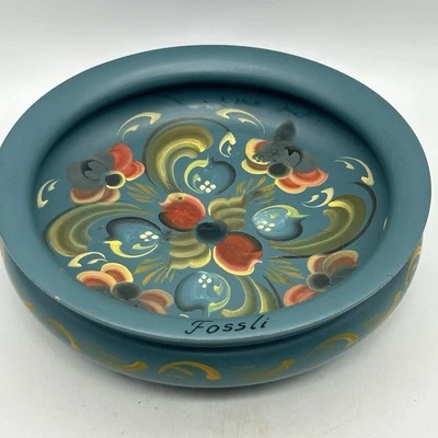 Linda tigela decorativa vintage pintada à mão floral de madeira arte popular - Imagem 1 de 4