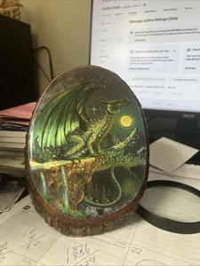 ICE DRAGON HOME DECOR LIVE EDGE WOOD PLAQUE  8X6 INCH REFLECTIVE - Picture 1 of 2