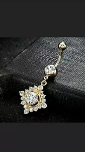 14k Gold Plated Simulated Diamonds 2.80Ct Navel Ball Piercing Belly Button Ring - Picture 1 of 6