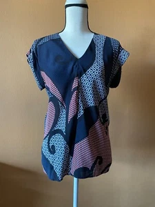 Theory Gyda 100% Silk Georgette Blouse Short Cuffed Sleeves Top Size Petite - Picture 1 of 6