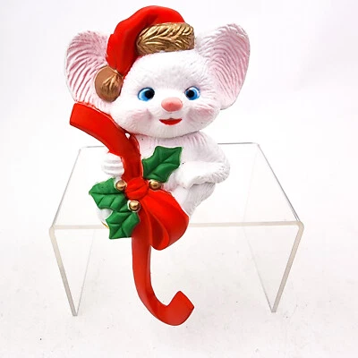Vintage Christmas White Mouse Stocking Hanger Shelf Sitter Hard Plastic - Image 1 of 4