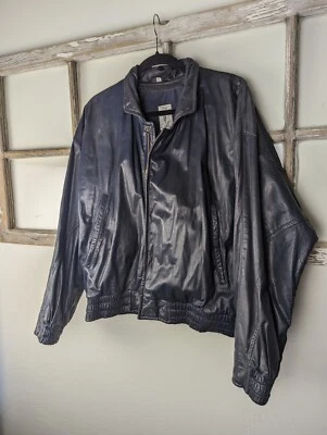 Vintage Men's Blue Leather  Bomber Jacket By Robert Comstock Extra Soft 44  - Image 1 of 4