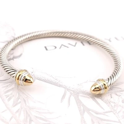 Brazalete David Yurman de plata de ley y oro amarillo de 14 k con cúpula de 5 mm clásico con cable Foto 1 de 4