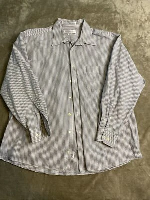 Camisa social PERRY ELLIS PORTFOLIO listra azul/cinza com botões tamanho 34/35-17,5 - Imagem 1 de 4