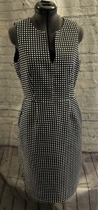 J Crew Womens Black Geometric Polka Dot Split Neck Sheath Dress Size 4 Classic - Picture 1 of 5