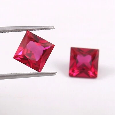 AAA Natural 5x5 MM Mozambique Ruby Square Princess Cut Loose Gemstone Pair - Image 1 of 4