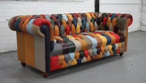Chesterfield Sofa in Harlequin Patchwork Leather (3 Seater) - Picture 1 of 8