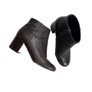 Botín Tory Burch Cleveland Cuero Marrón Tacón Bloque Talla 7 M Dorado J4Y - Imagen 1 de 8