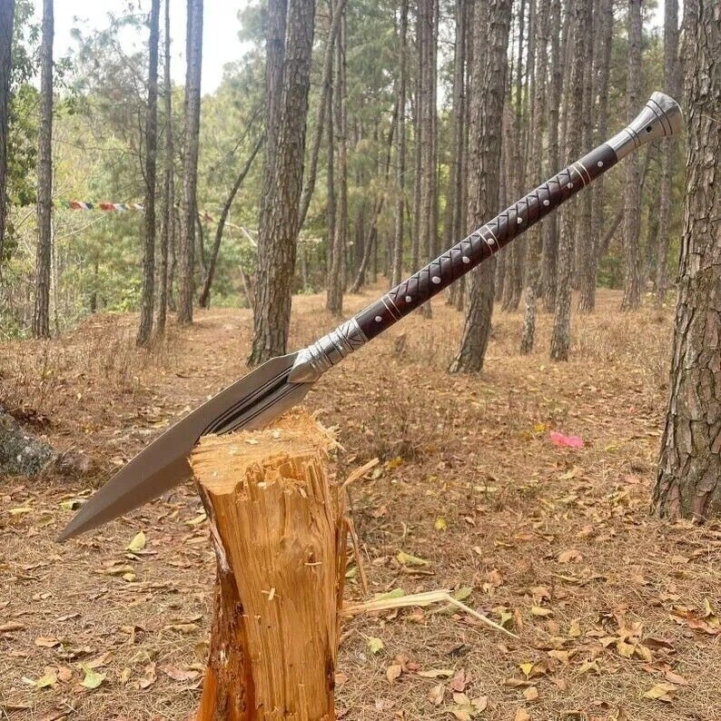 QC Custom Handmade Carbon Steel Blade Traditional Viking Spear | Hunting 30 inches